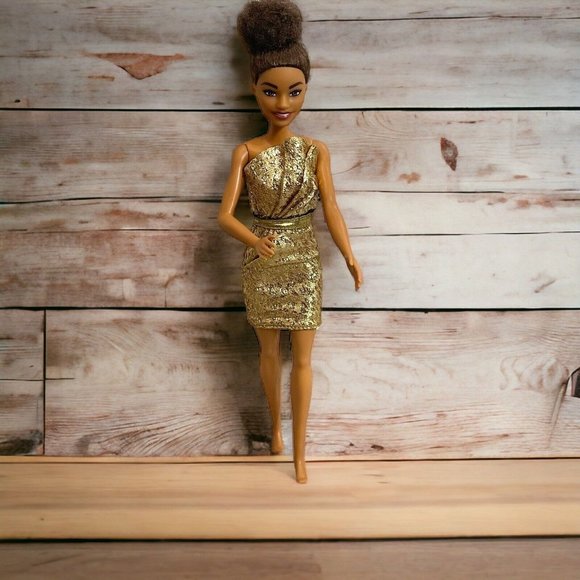 Mattel Other - Barbie Doll Black African American 2016 Mattel Gold Holiday Dress